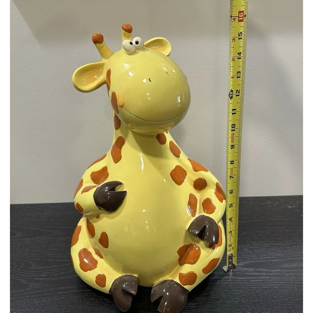 Large Yellow Whimsical Smiling Giraffe Money Bank 15